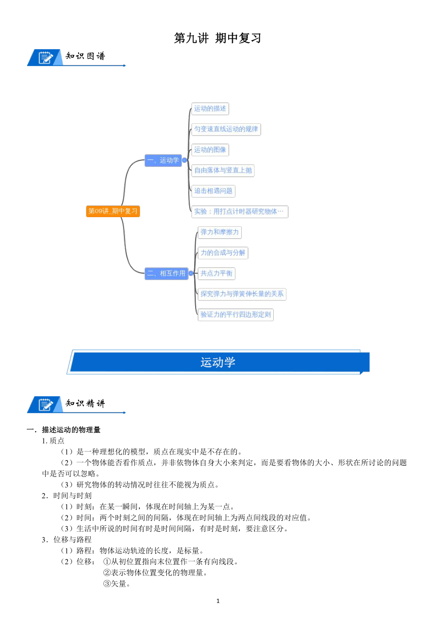 期中复习讲义 2021-2022学年高一上学期物理人教版（2019）必修第一册 （PDF版）