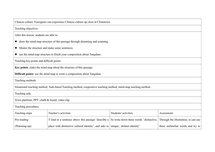 人教版（2019）必修第三册Unit 3 Diverse Cultures Reading for Writing 教学设计（表格式）