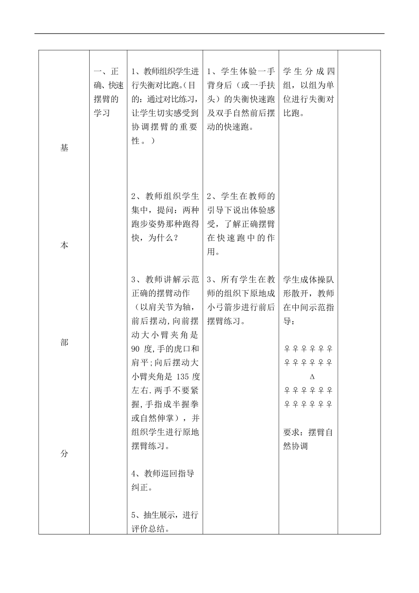 快速跑——途中跑（教案） 体育三年级下册（表格式）