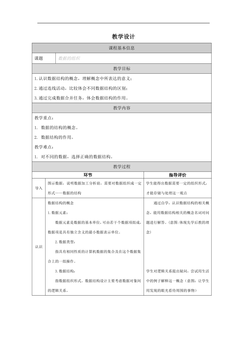 1.2 数据的组织-教学设计（表格式）