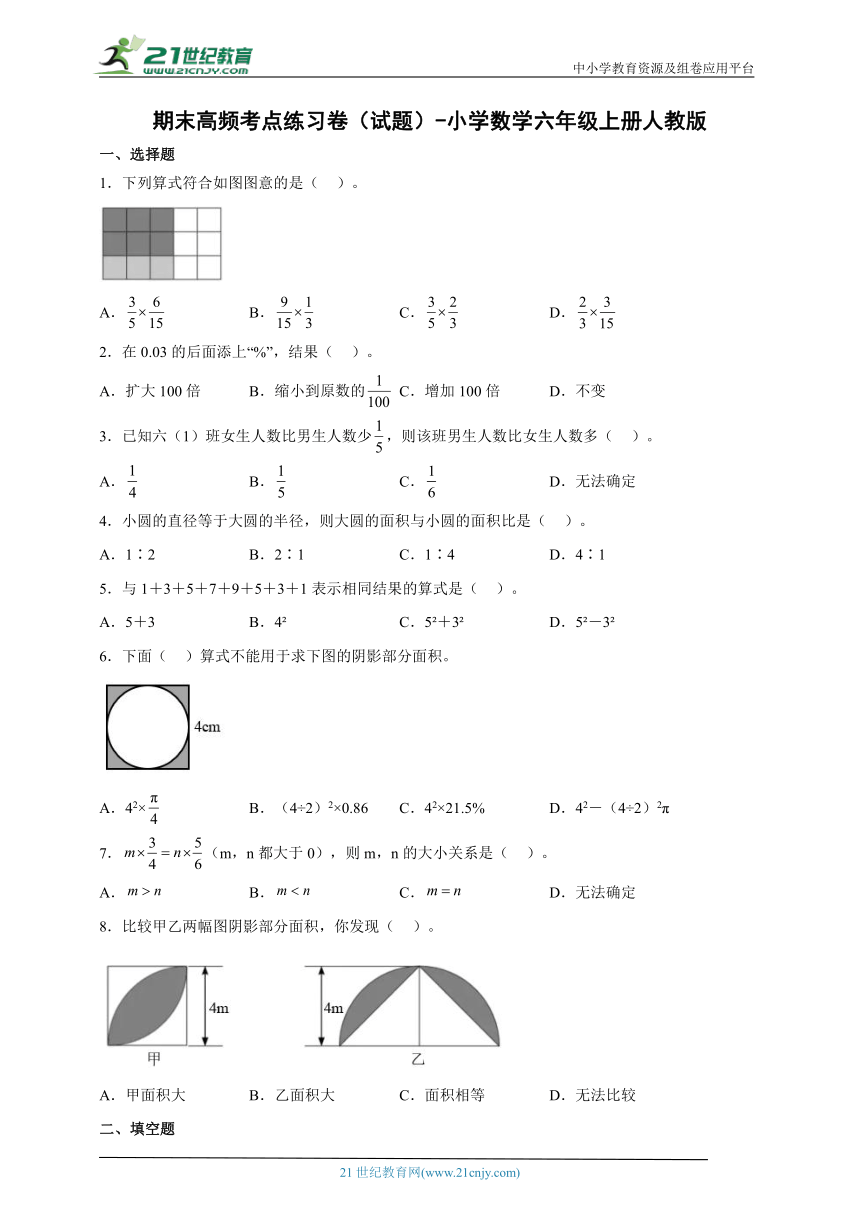 期末高频考点练习卷（试题）-小学数学六年级上册人教版（含解析）