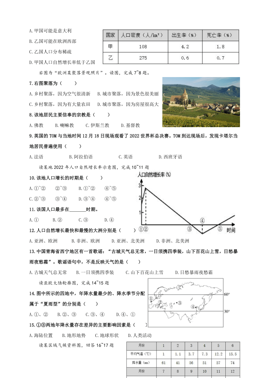 湖南省衡阳市2022-2023学年七年级上学期期末考试地理试题（无答案）
