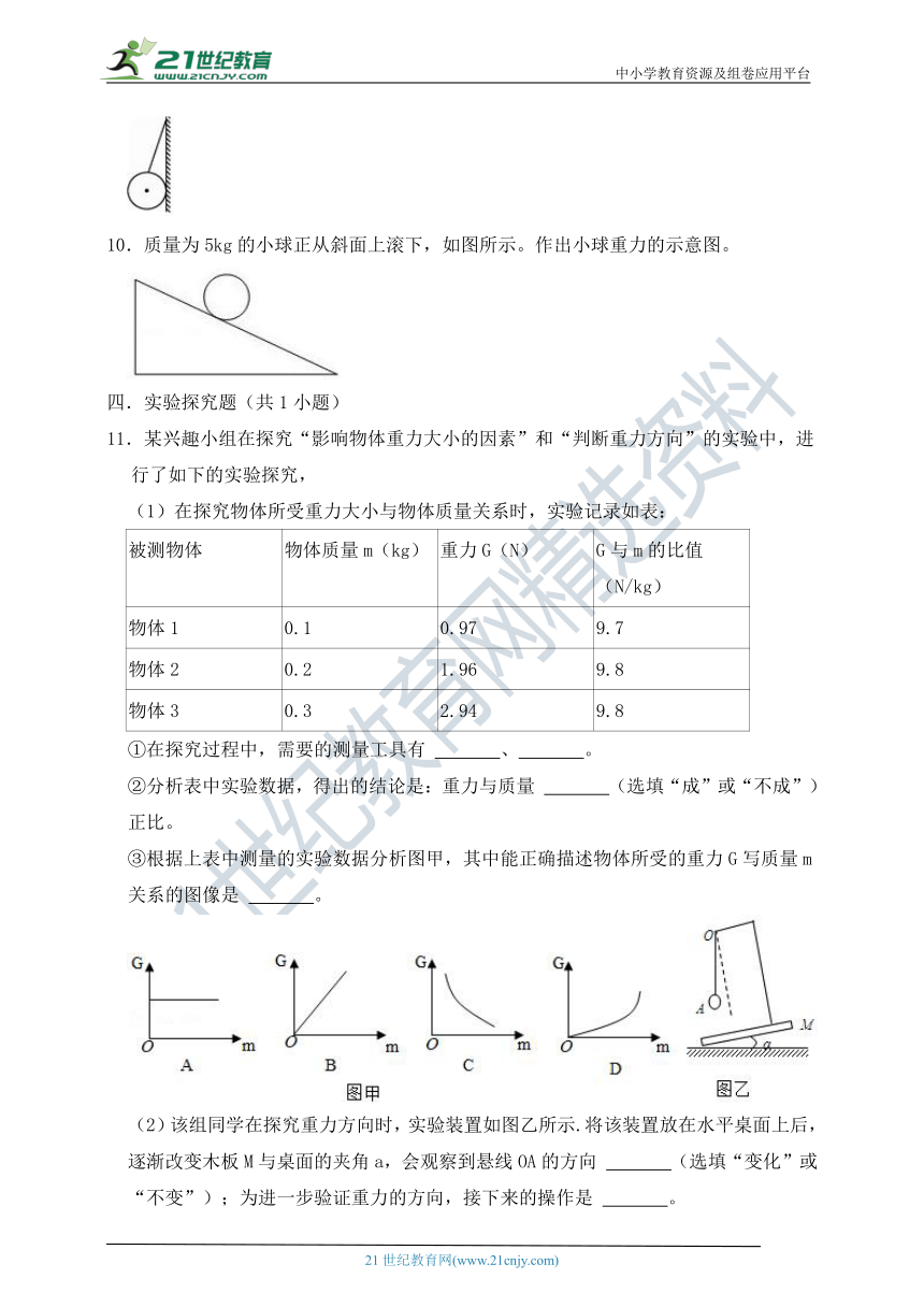 人教版八年级物理下册《7.3 重力》能力提升（含解析）