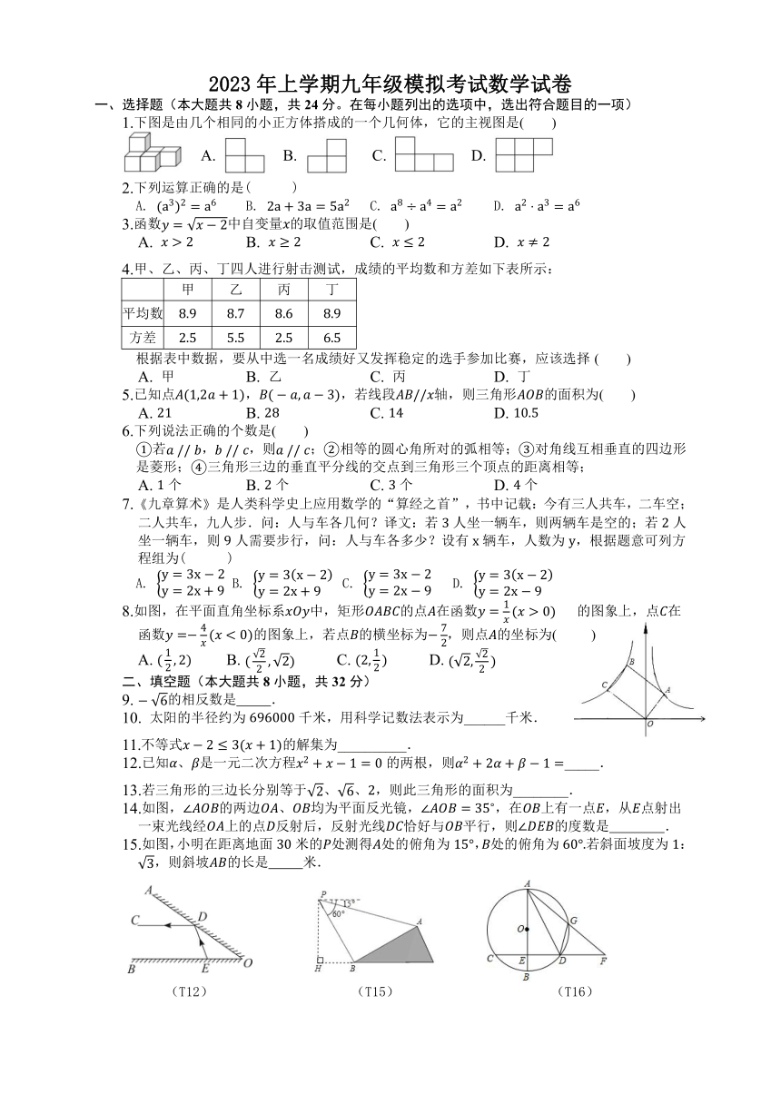 2023年湖南省岳阳市九年级模拟考试数学卷(无答案)