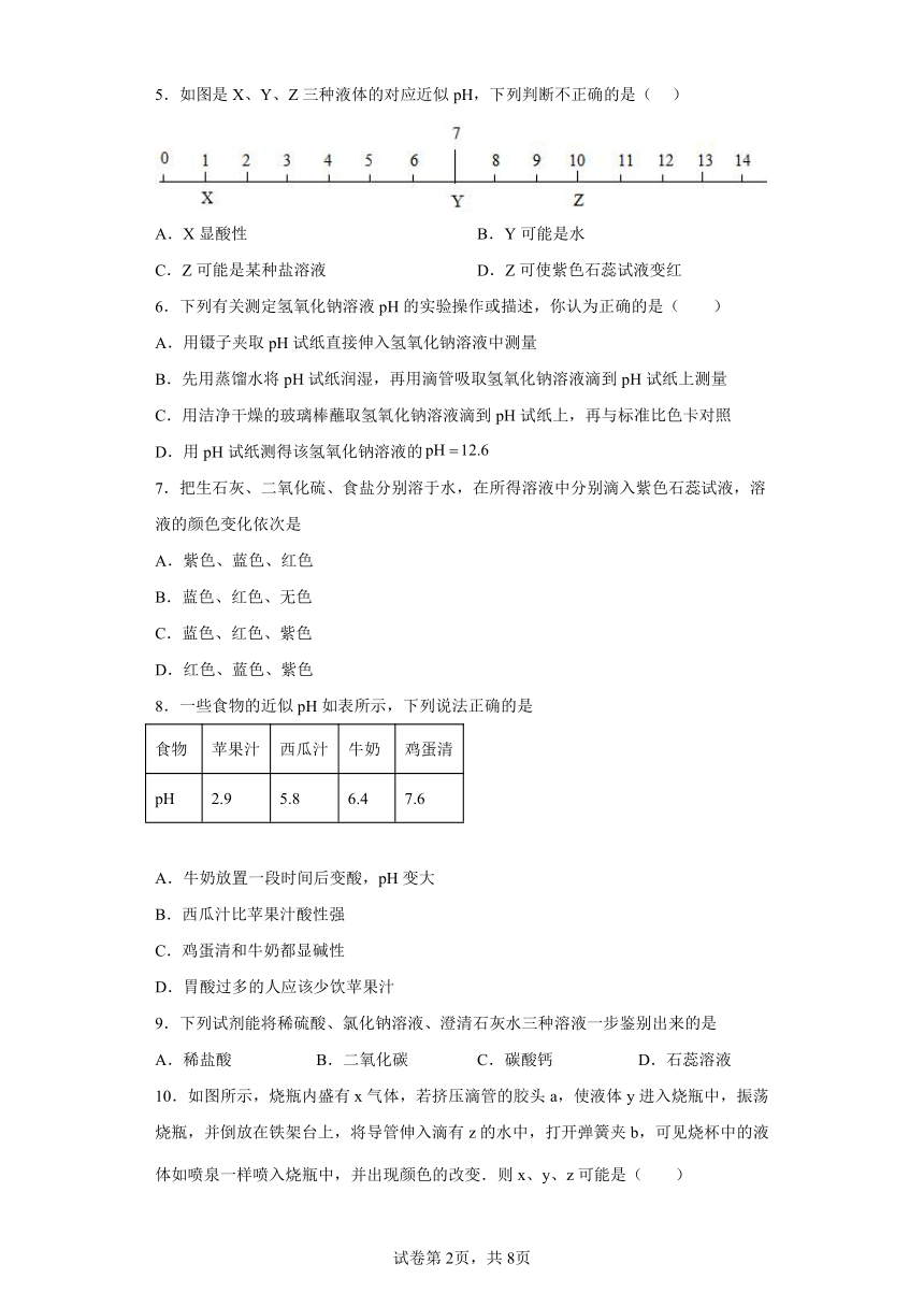 7.1酸液溶液和碱性溶液 同步练习 2021_2022学年九年级化学仁爱版下册