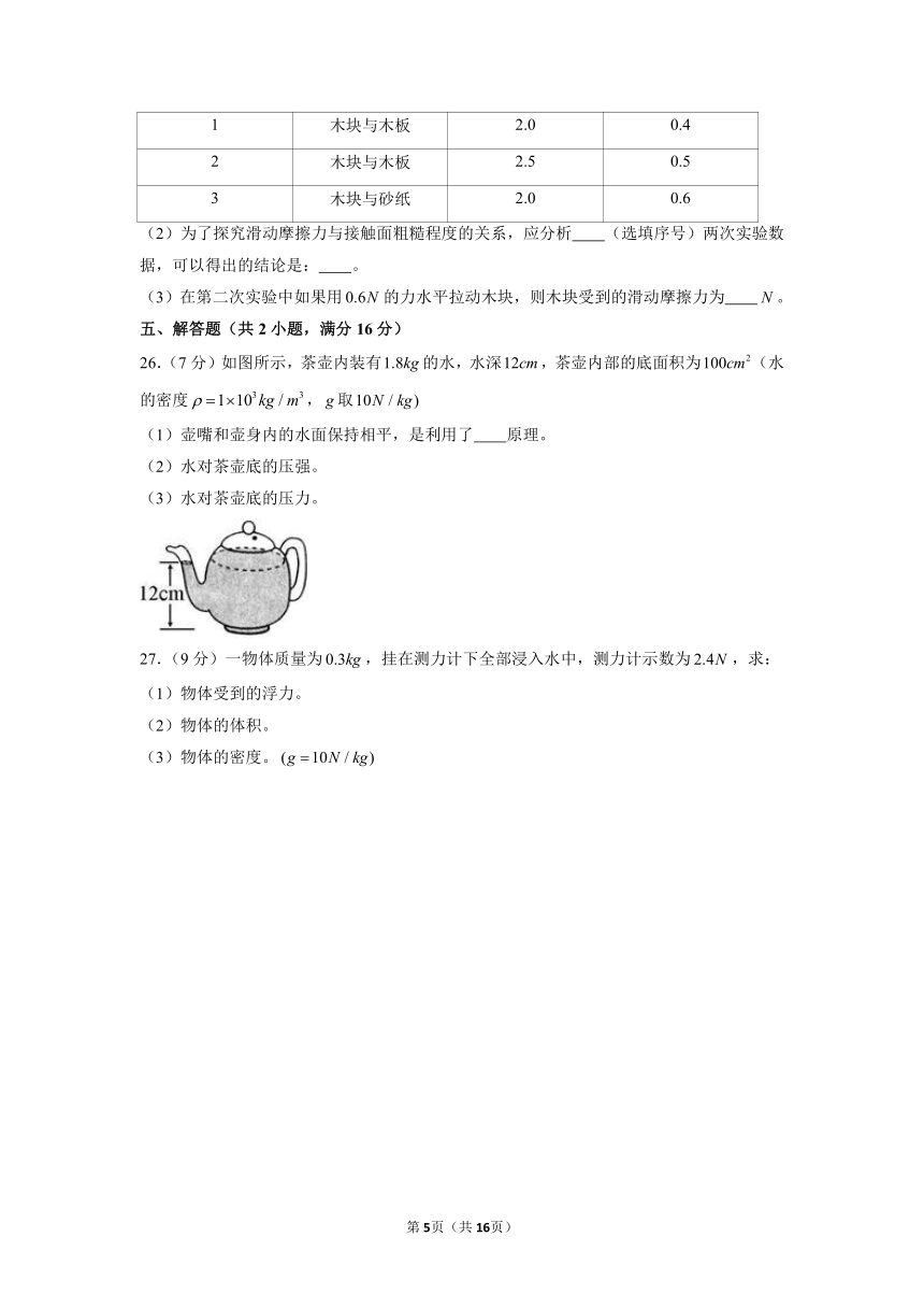 河南省洛阳市东方二中2019-2020学年八年级（下）期中物理试卷（word版含答案）