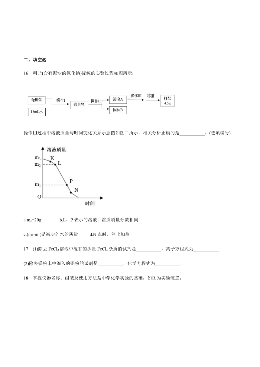 高中化学苏教版（2019）必修第一册专题2研究物质的基本方法-第一单元研究物质的实验方法基础训练 含答案