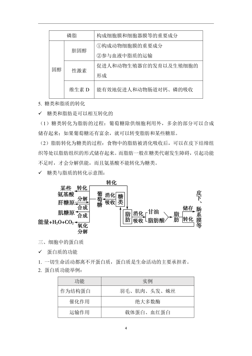 第2章 组成细胞的分子（1）细胞中的糖类、脂质和蛋白质学案（含解析）—2023-2024学年初升高生物学人教版（2019）精准链接