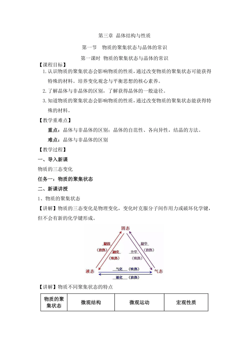 人教版高中化学选择性必修二 3.1.1物质的聚集状态与晶体的常识 教案