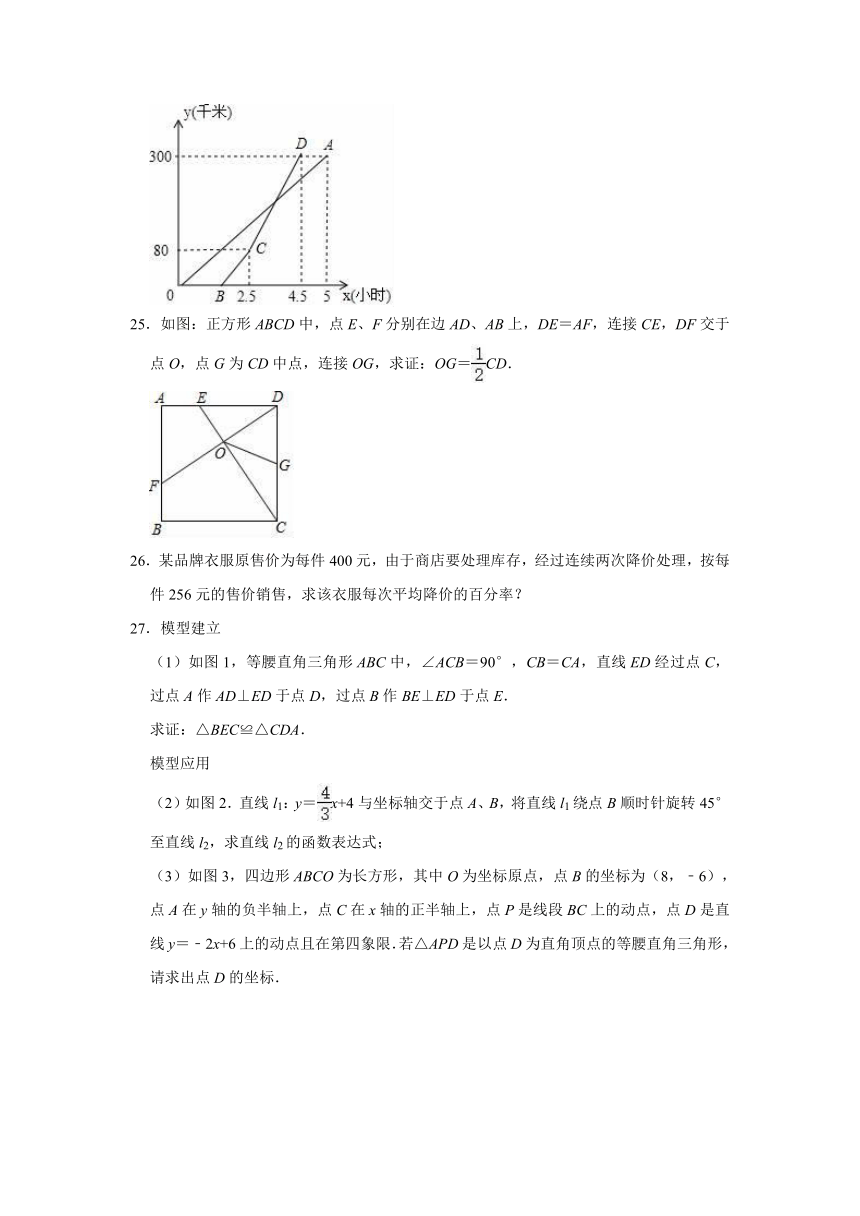 2020-2021学年人教五四版八年级下册数学期末练习试题（word含解析）