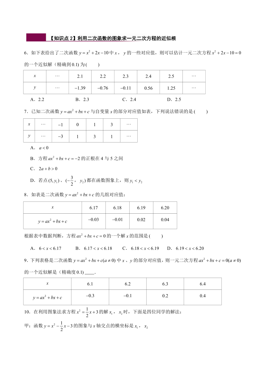 22.2二次函数与一元二次方程 同步练习-2021-2022学年人教版九年级数学上册（Word版含答案）