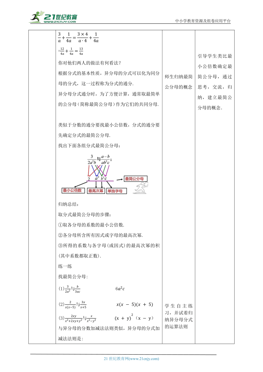 【核心素养目标】5.3.2分式的加减 教学设计