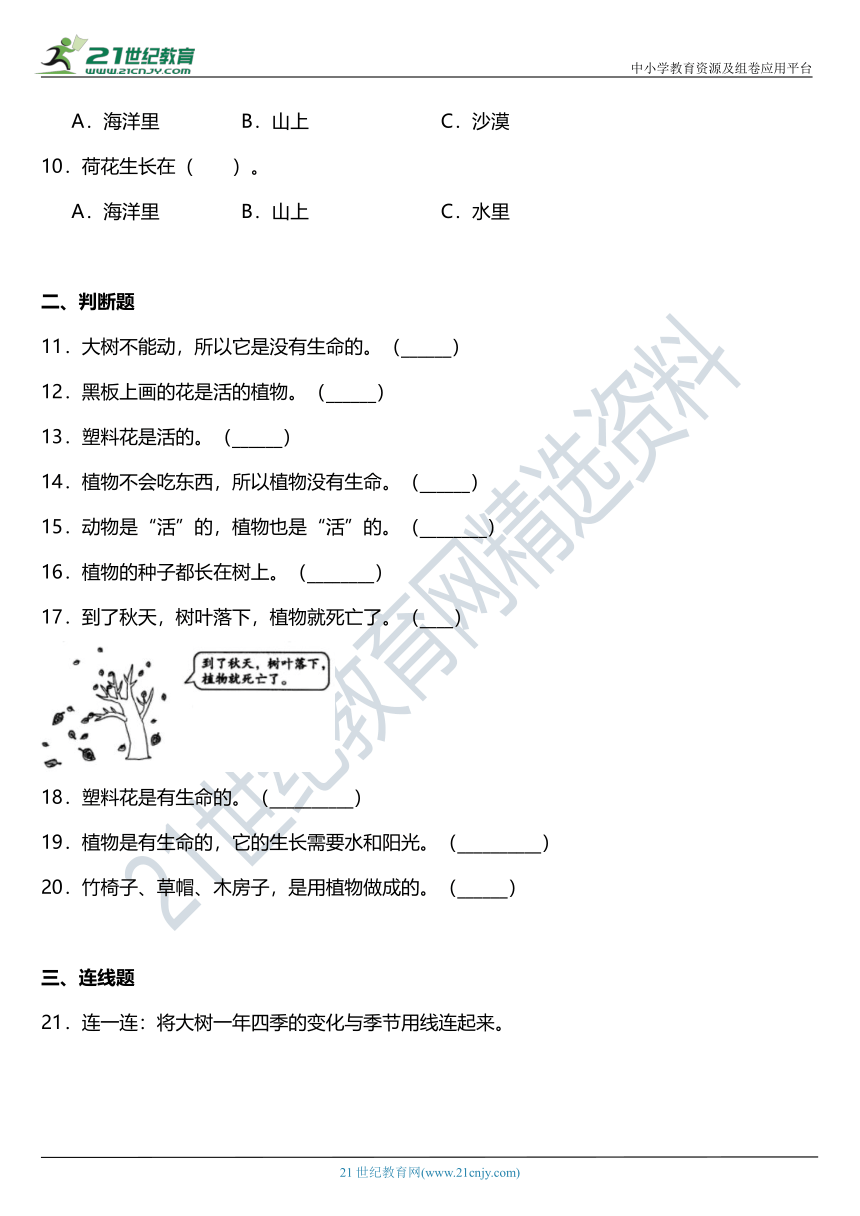 2021年科教版小学科学一年级上册1.5《植物是“活”的吗》同步练习题（含答案）