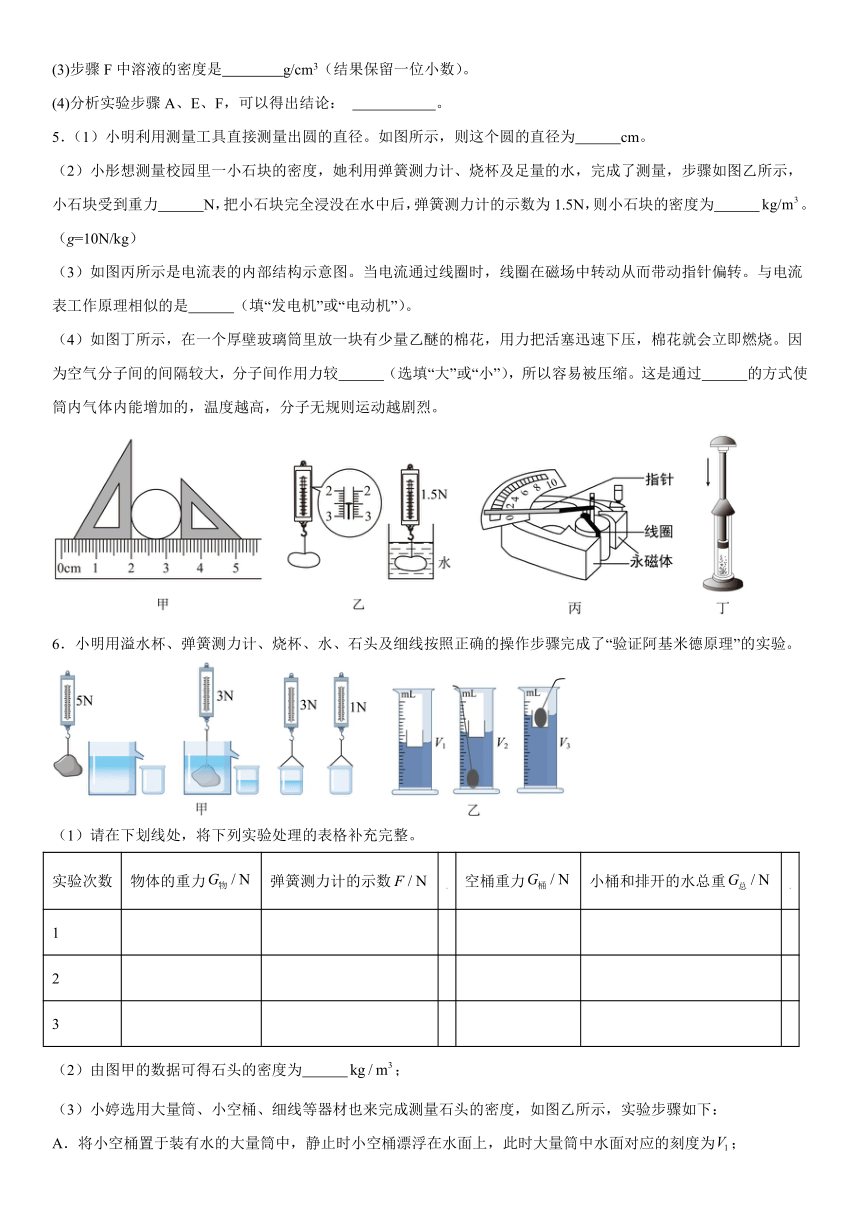 2024年中考物理二轮专题训练-浮力的探究实验（含答案）