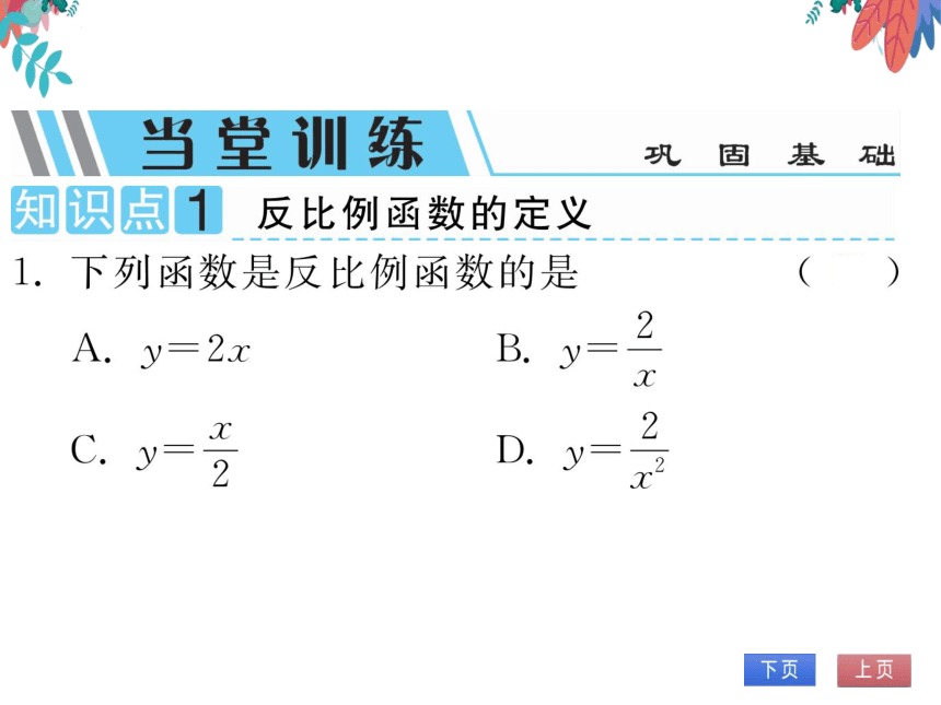 【沪科版】数学九年级上册 21.5 反比例函数 第1课时 习题课件