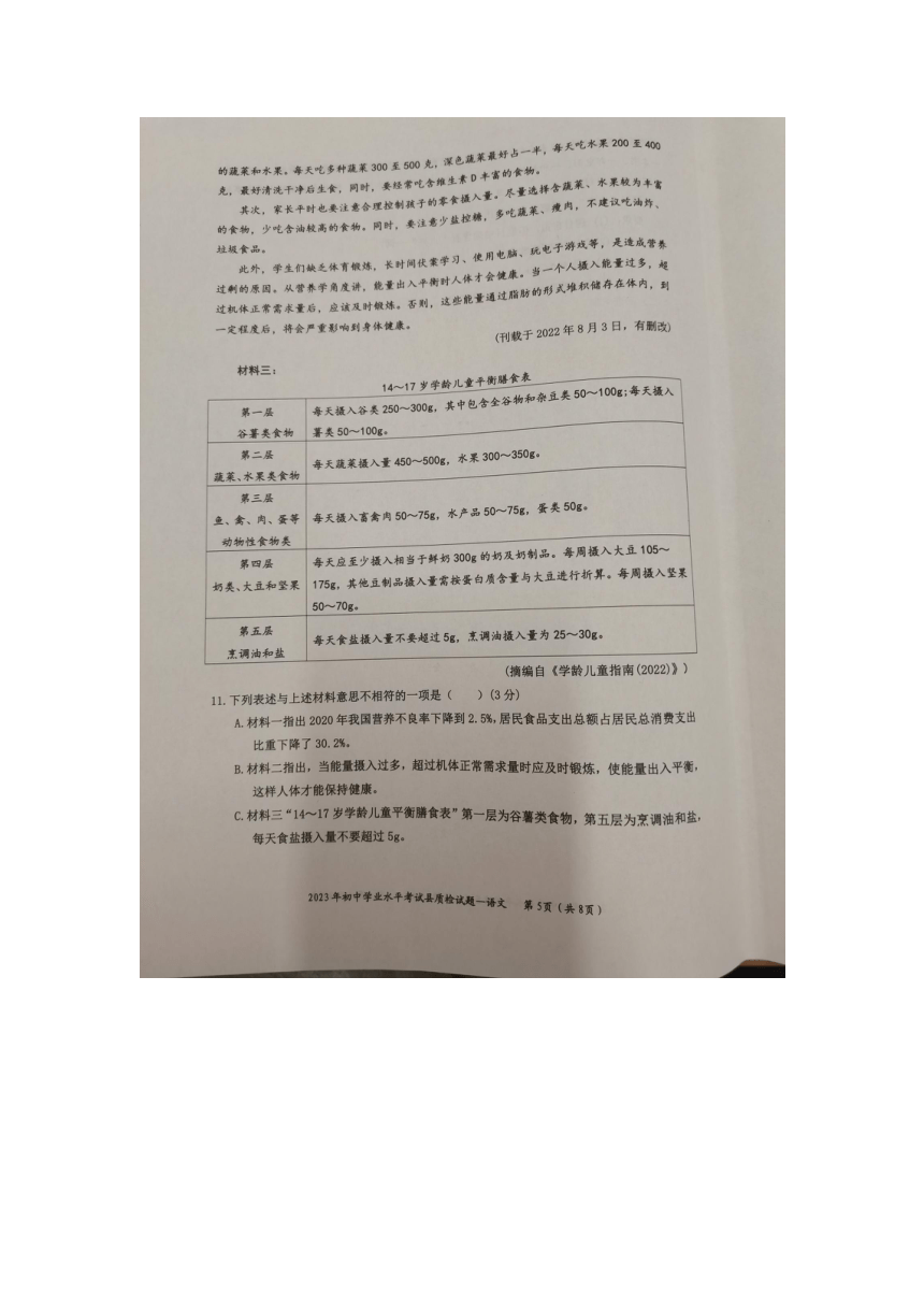 广东省2023年初中学业水平考试县质检试题语文试题（图片版含答案）