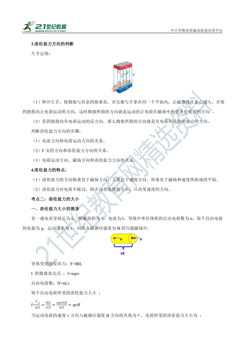 人教版高中物理选择性必修二  1.2 磁场对运动电荷的作用力 学案