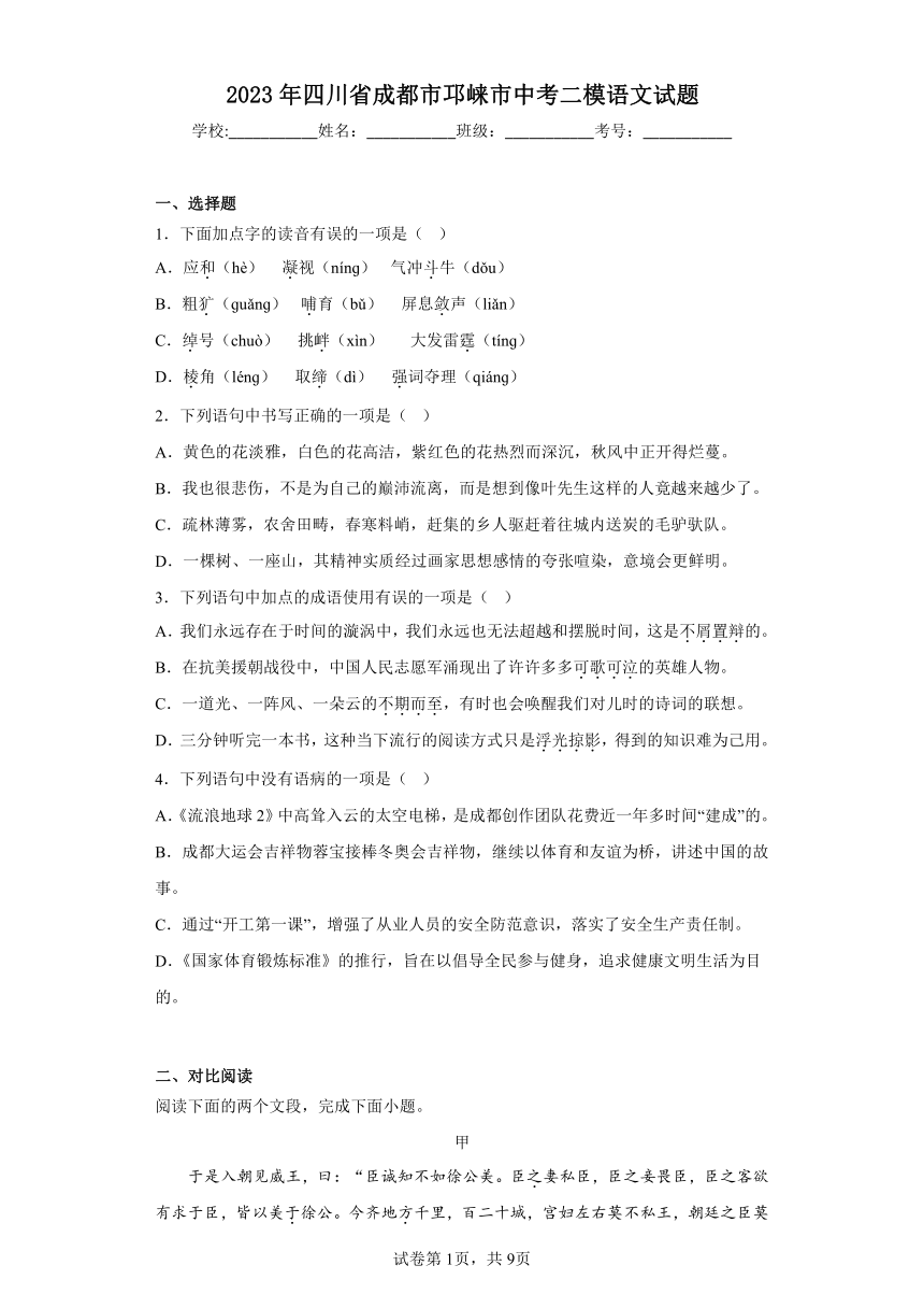 2023年四川省成都市邛崃市中考二模语文试题（含答案）