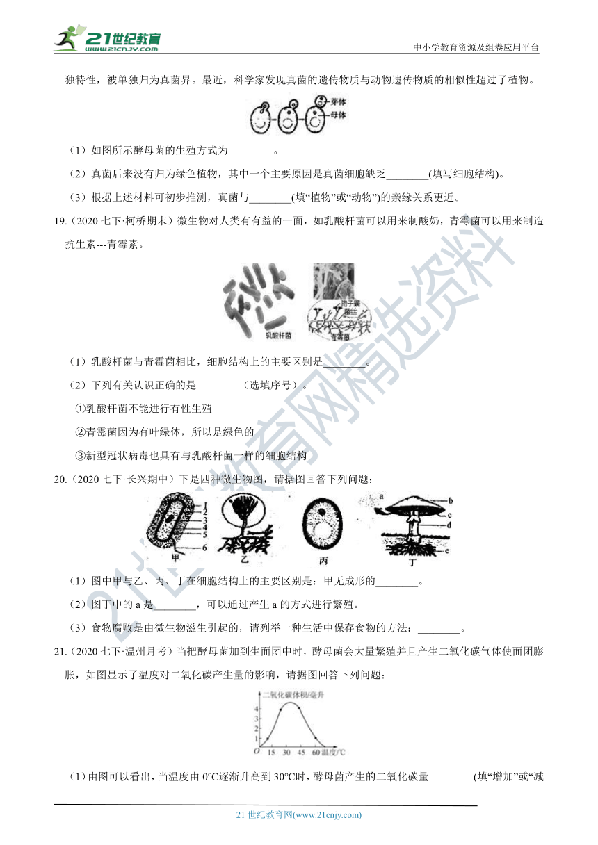 【7年级下册同步讲练测】1.6 细菌和真菌的繁殖  学情检测（含答案）