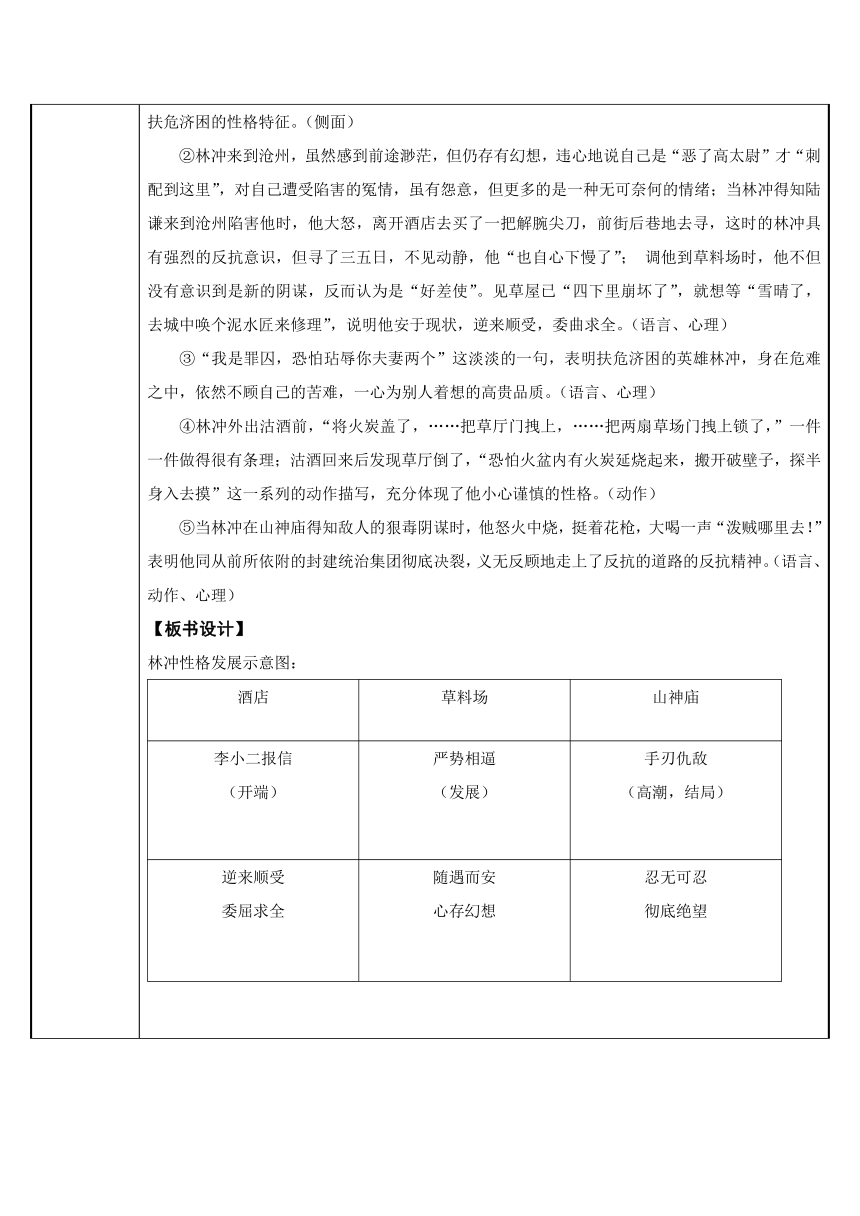10 林教头风雪山神庙6 教案 2022-2023学年中职语文人教版拓展模块（表格式）