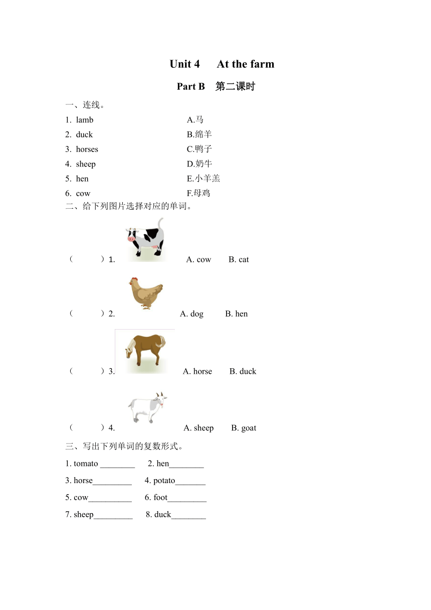 课课练 Unit 4 At the farm  Part B 第二课时