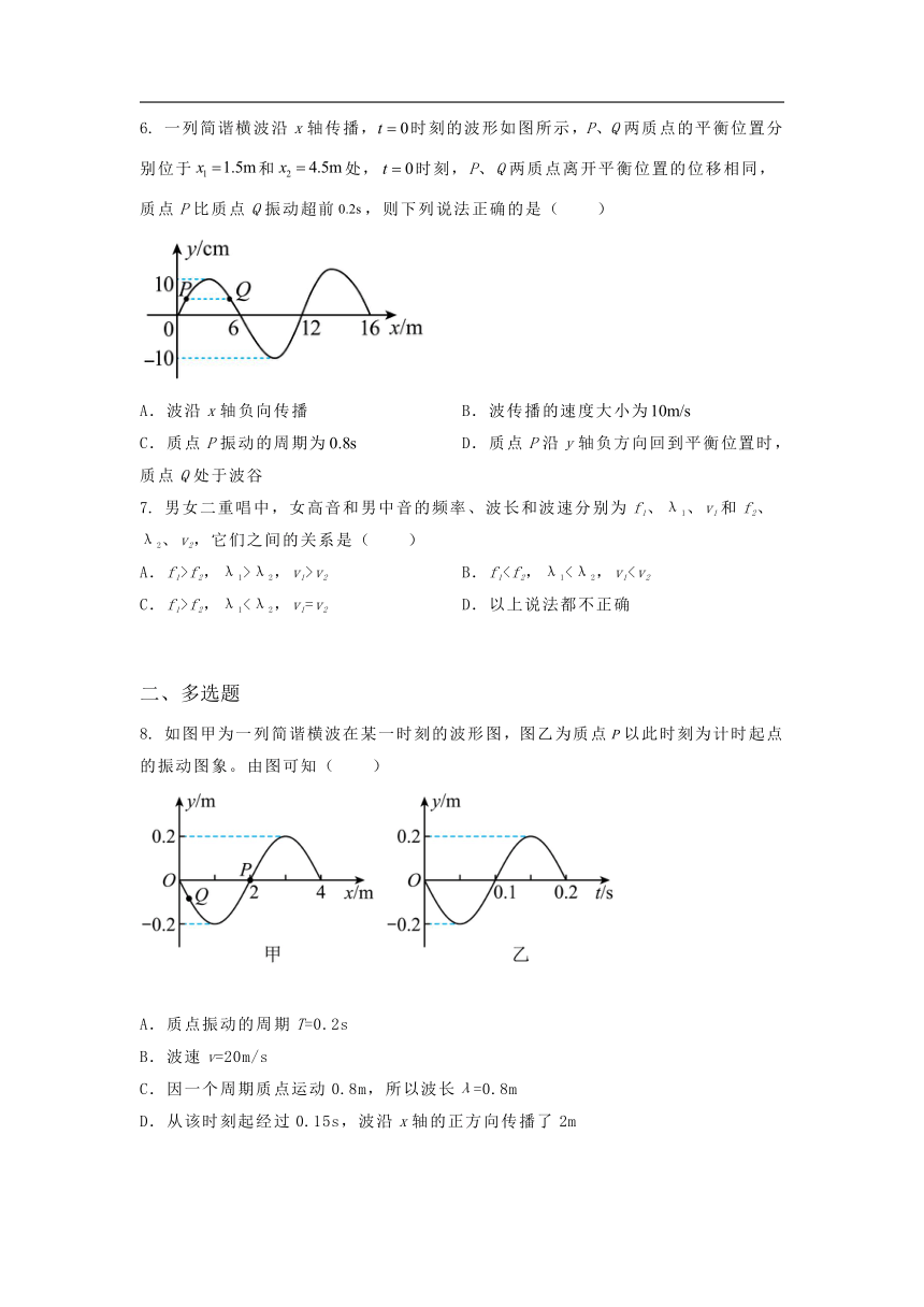 选择性必修第一册物理沪教版3.2机械波的描述课堂选择题专练（含答案）