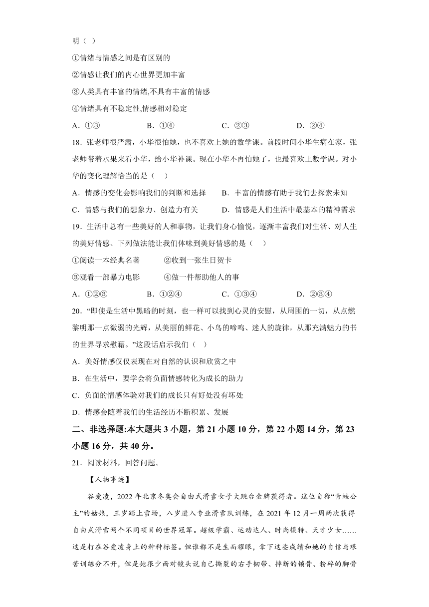 广东省清远市清新区第二中学2023-2024学年七年级下学期期中道德与法治试题（含解析）