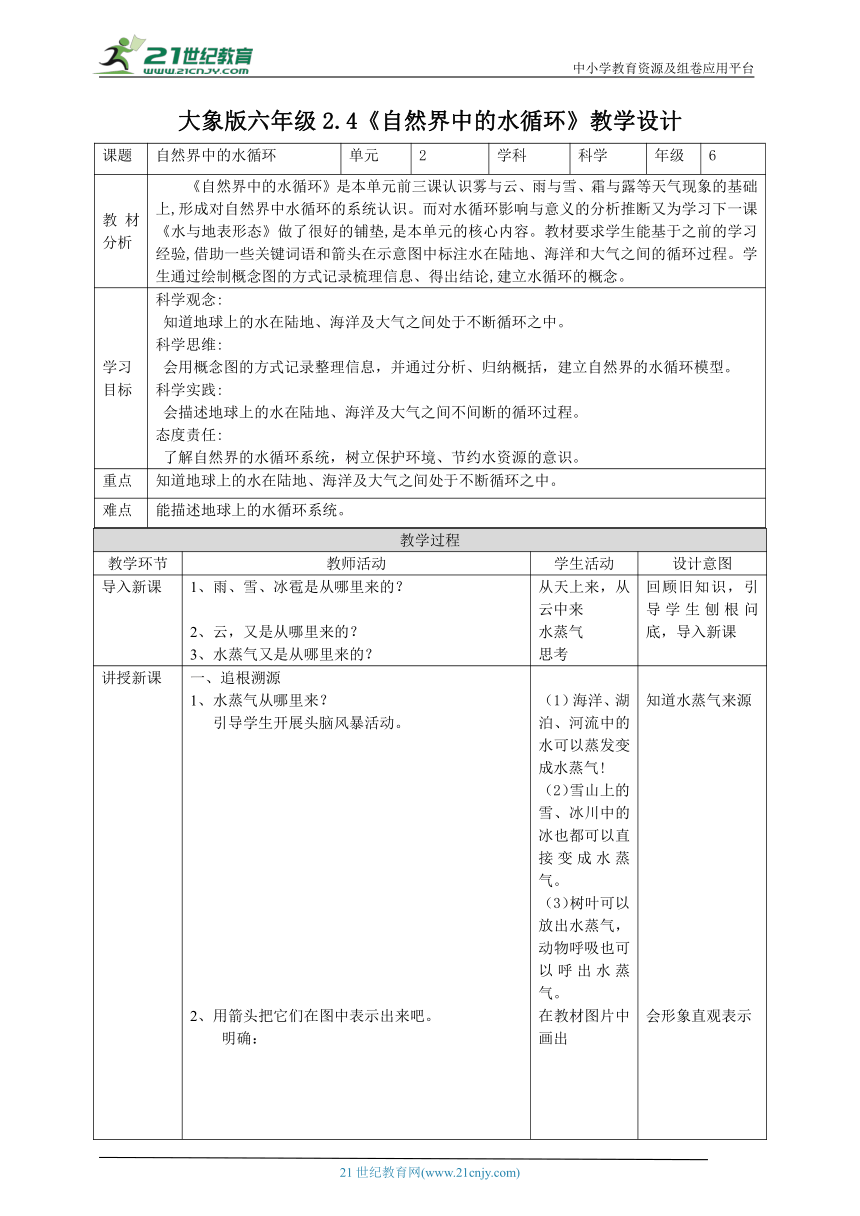 【核心素养目标】2.4《自然界中的水循环》教案