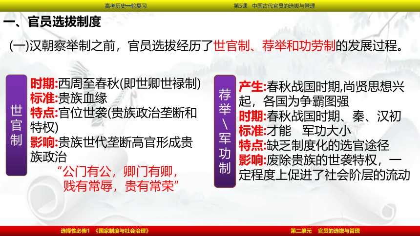 2023届高考一轮复习第5课 中国古代官员的选拔与管理课件(共69张PPT)