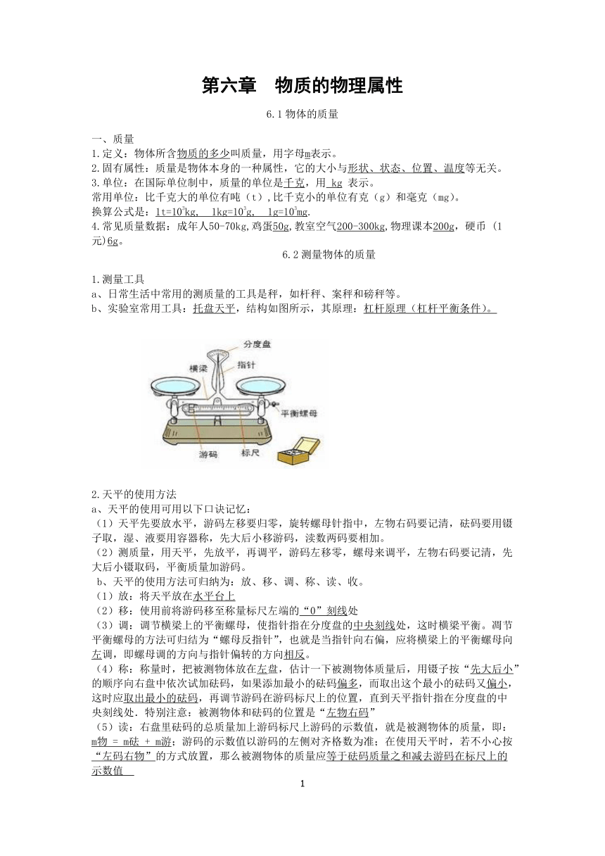 第六章物质的物理属性知识点  2021－2022学年苏科版物理八年级下册