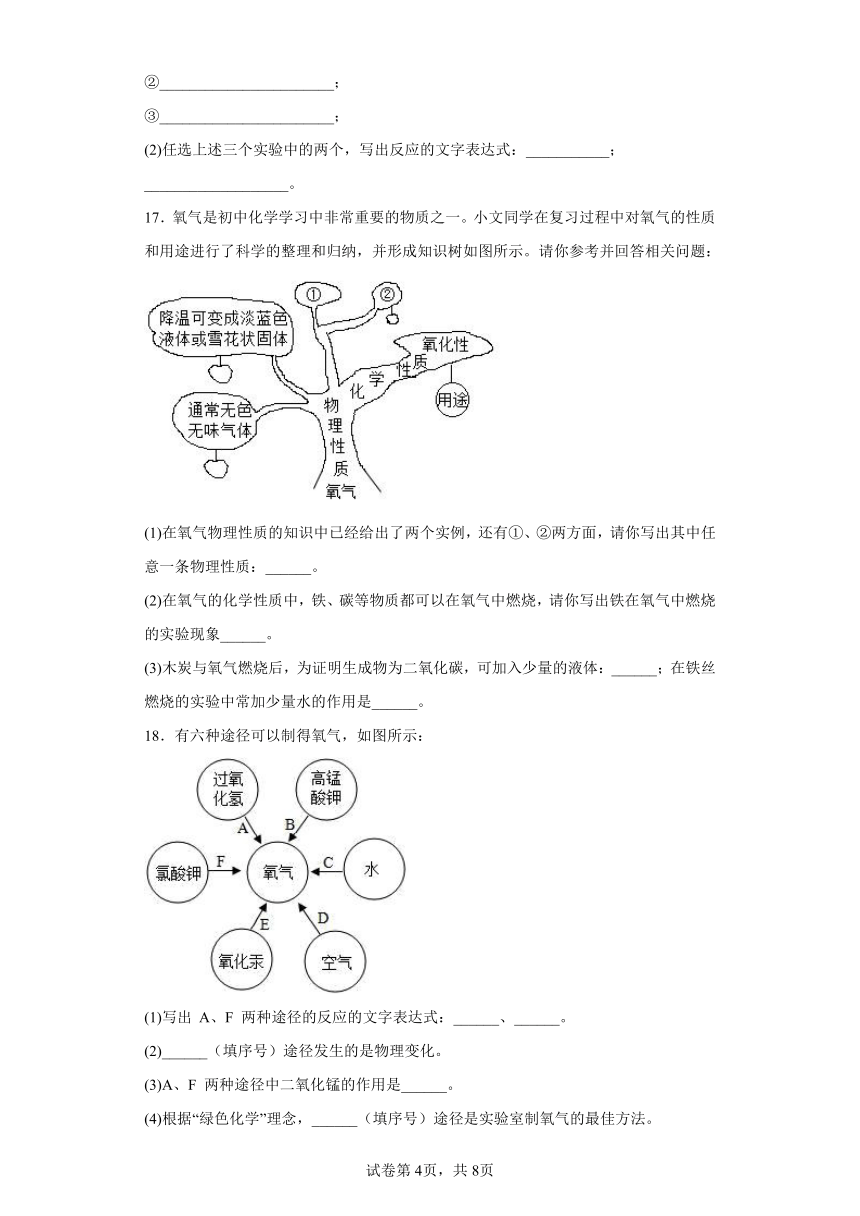 2.1性质活泼的氧气同步练习（有答案）沪教版化学九年级上册