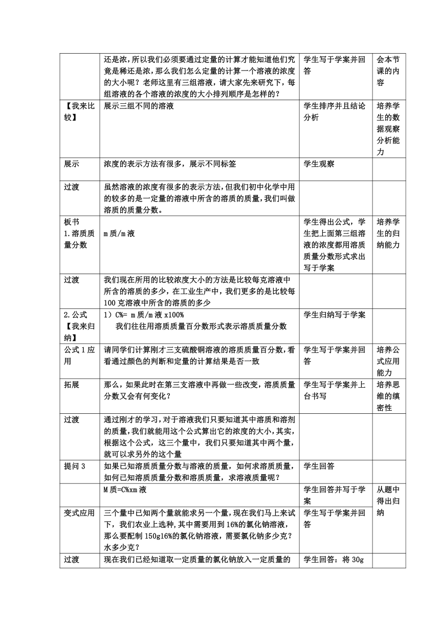 沪教版（上海）初中化学九年级上册 3.2  溶液的浓度—溶质质量分数  教案（表格式）