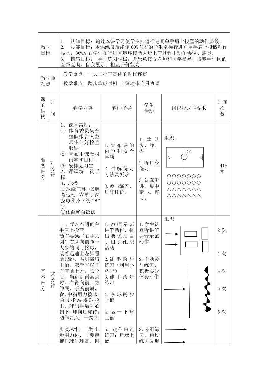 第四章 篮球——行进间单手肩上投篮 教学设计 2022—2023学年人教版初中体育与健康八年级全一册