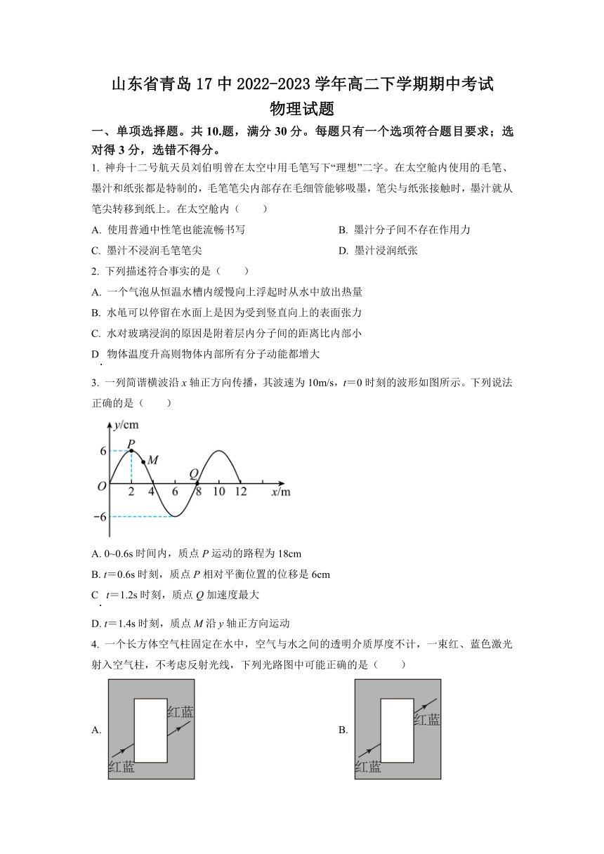 山东省青岛17中2022-2023学年高二下学期期中考试物理试题（含答案）