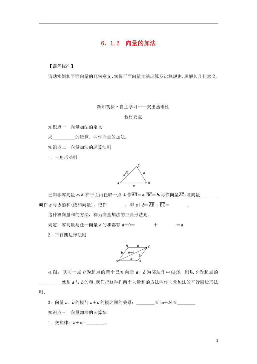 2022_2023学年新教材高中数学第六章平面向量初步6.1平面向量及其线性运算6.1.2向量的加法学案新人教B版必修第二册