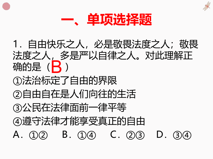 2021年中考道德与法治专题复习：十九、自由平等复习习题课件（28张幻灯片）