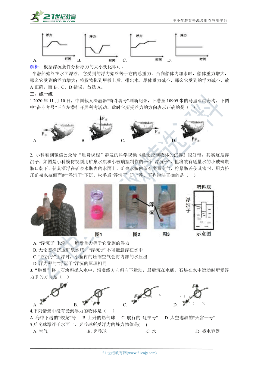 第一章第3节 水的浮力（1）同步学案 （含解析）