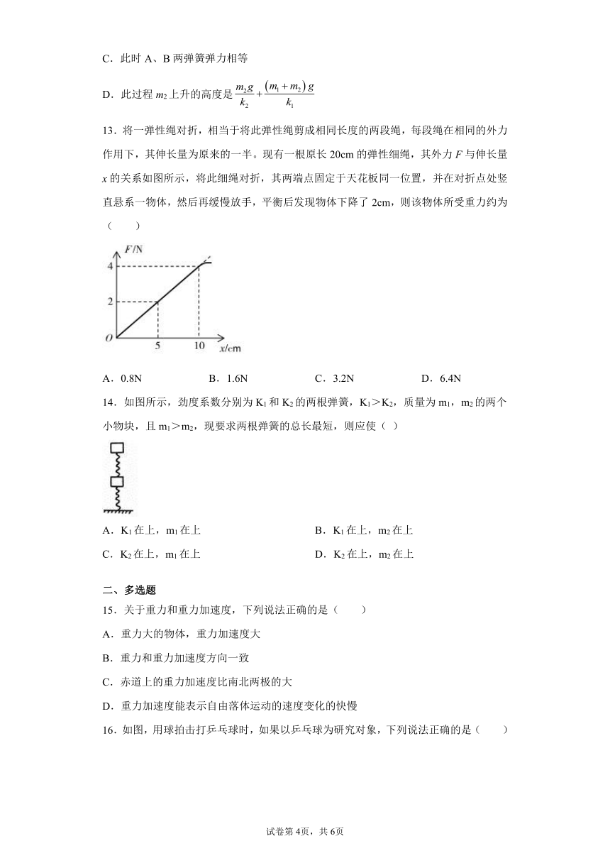 3.1重力与弹力 同步练习—2021-2022学年高一上学期物理人教版（2019）必修第一册（Word含答案）