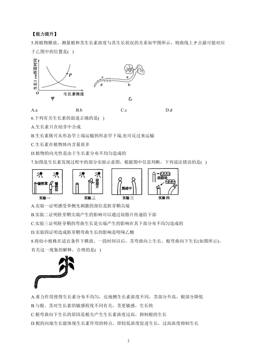 5.1植物生长素的发现与作用——2022-2023学年高二生物学北师大版（2019）选择性必修一同步课时训练（word版含解析）