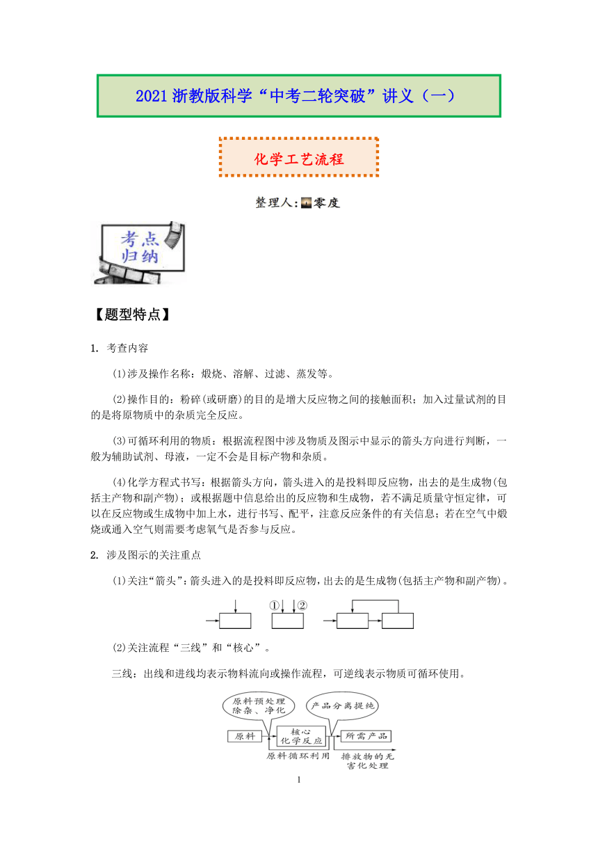 2021浙教版科学“中考二轮专题突破”讲义（一）：化学工艺流程【word，含答案】