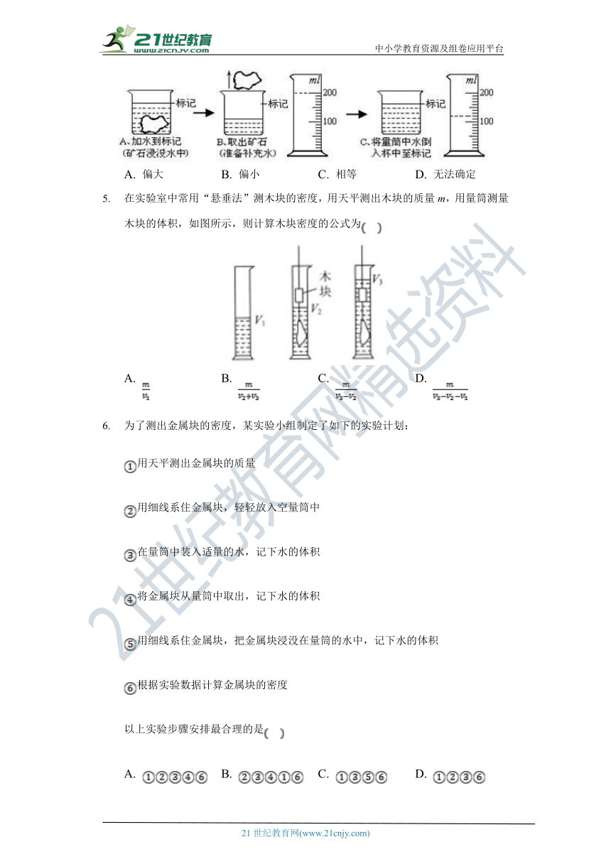 人教版八年级物理上册 6.3测量物质的密度同步练习 （含解析）