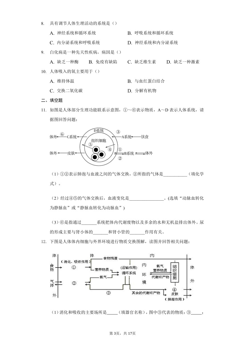 华师大版科学八年级上册5.2人体的呼吸 同步练习（含解析）