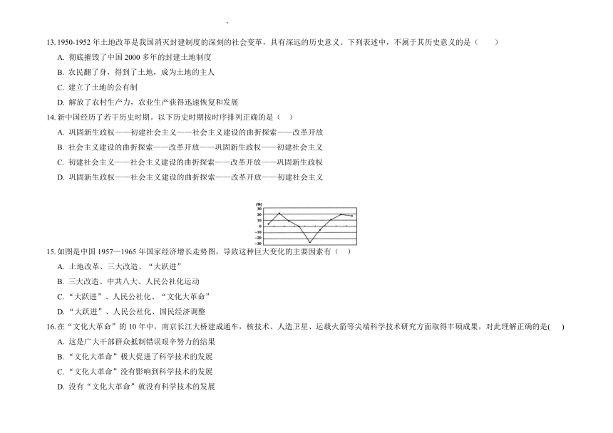 第二单元社会主义制度的建立与社会主义建设的探索 检测题（含解析）