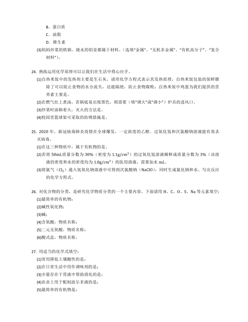 10.1 食物中的有机物 随堂练习（含解析）