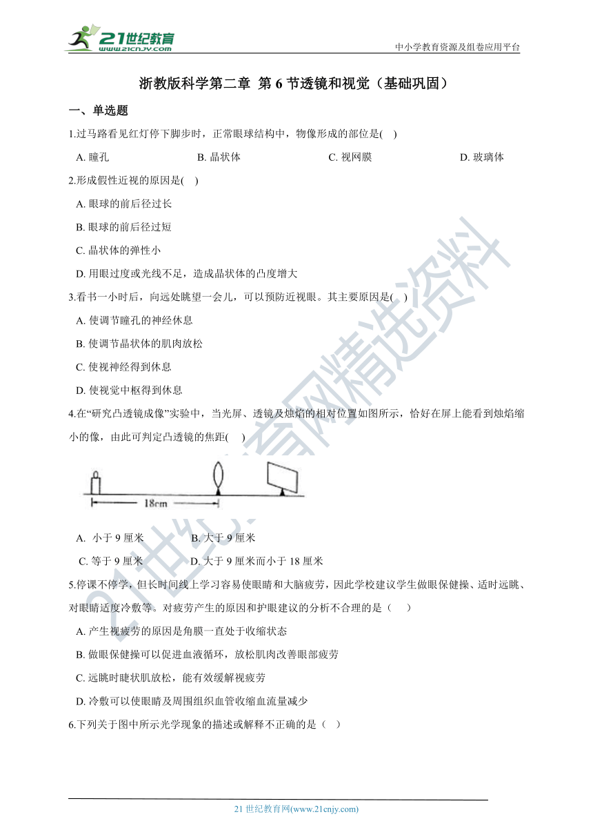 第二章 第6节透镜和视觉 含解析（基础巩固）