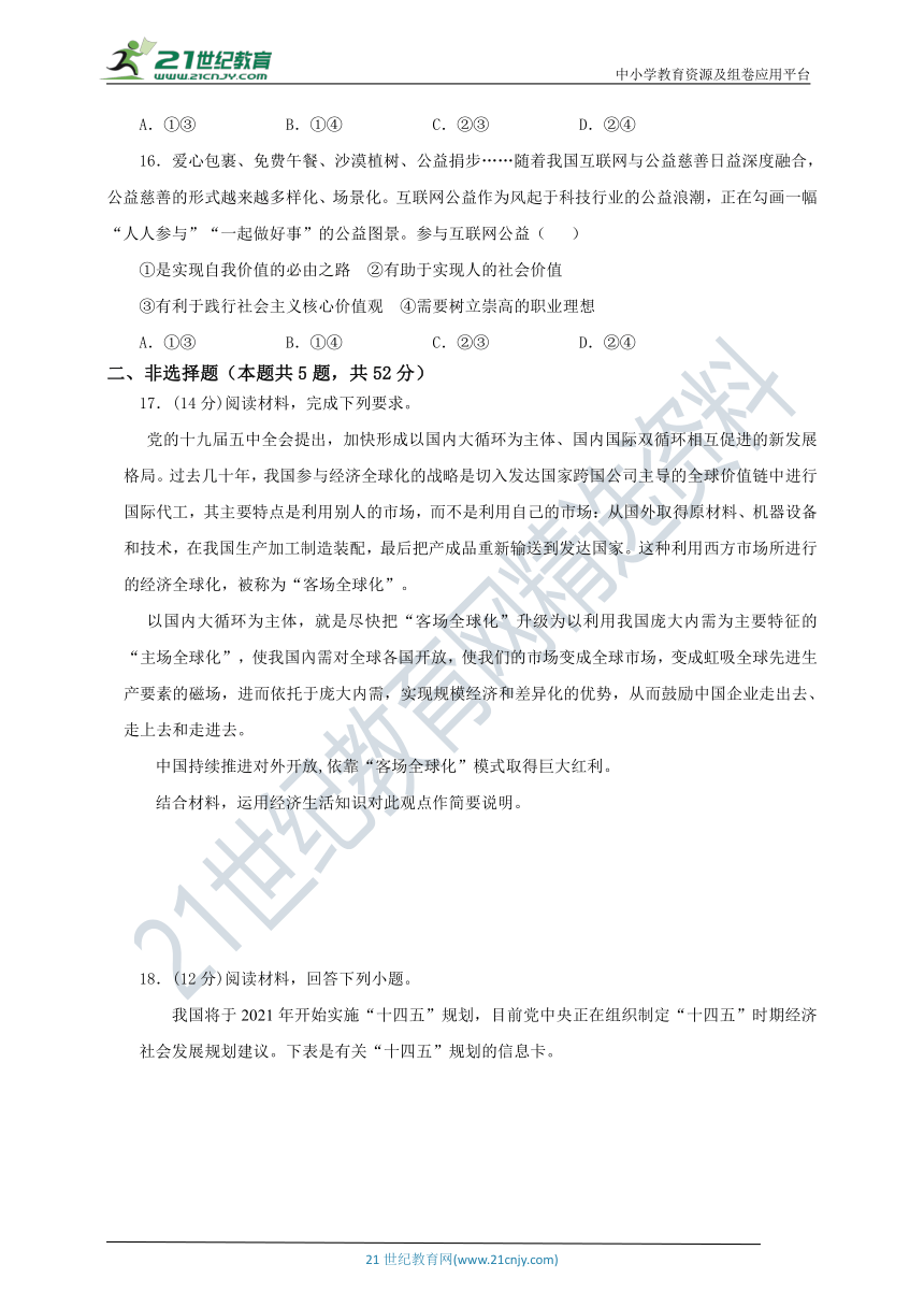 2021年辽宁省新高考改革政治选考模拟卷（二）（含解析）