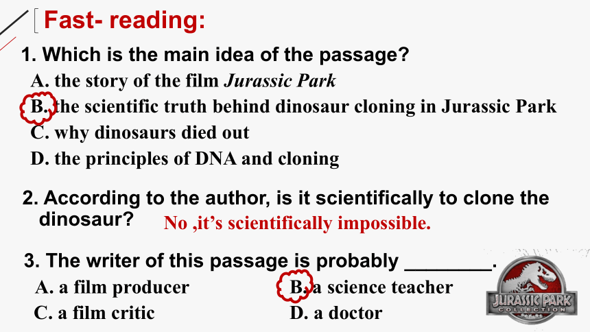 外研版选修六Module5 Cloning Period3 Reading-Jurassic Park 课件（27张PPT）