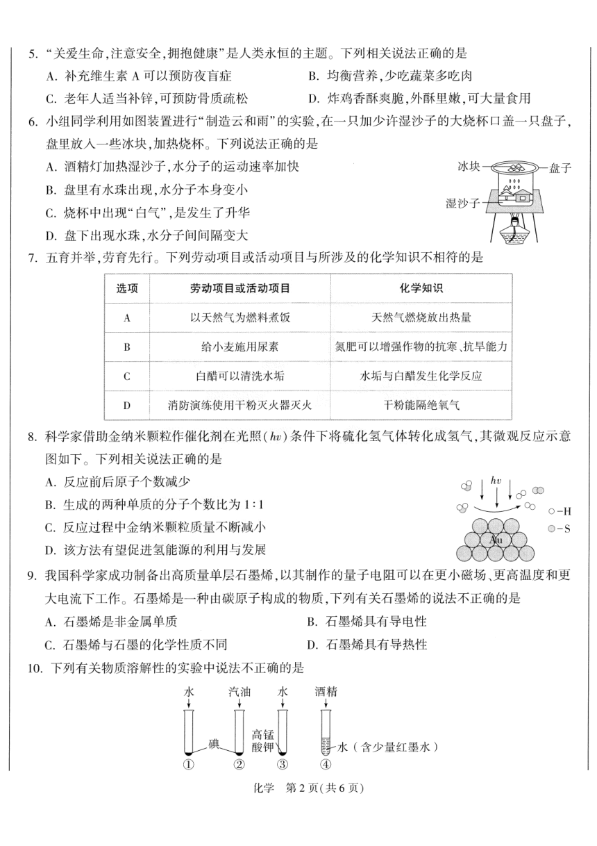 2023年四川省成都市中考模拟测试化学试题二（图片版　含答案）