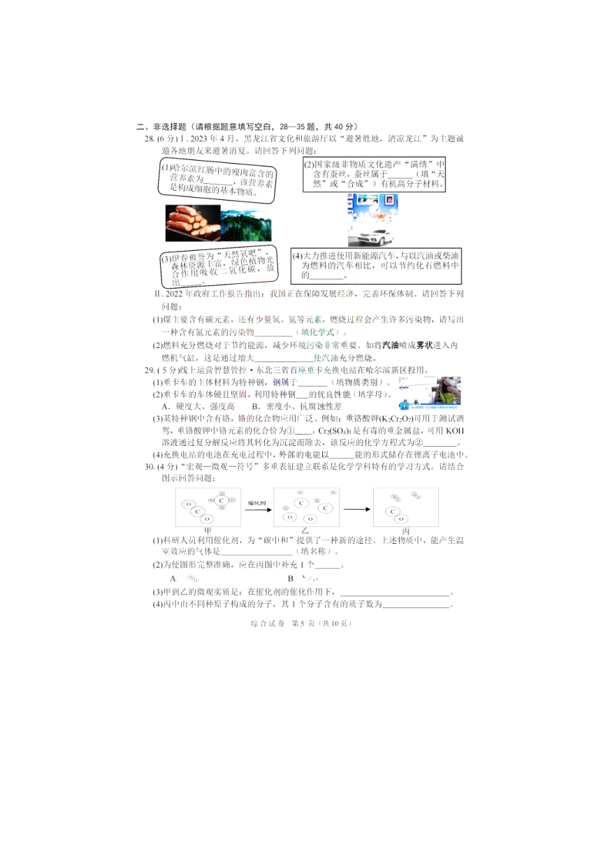 2023年黑龙江省哈尔滨市平房区初中毕业学年调研测试（一）理科综合试题（PDF版含答案）