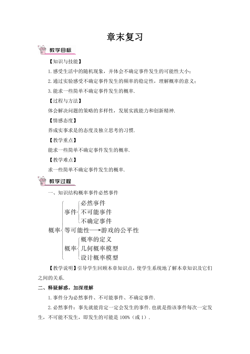 北师大版数学七年级下册 第6章 概率初步章末复习 教案